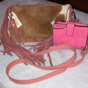Stylish Pink and Brown Crossbody Bag Set